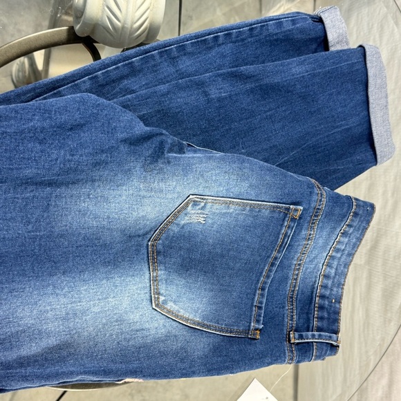 Angel Kiss Blue and Pink Straight Leg Pants with Floral Embroidery - Picture 5 of 5